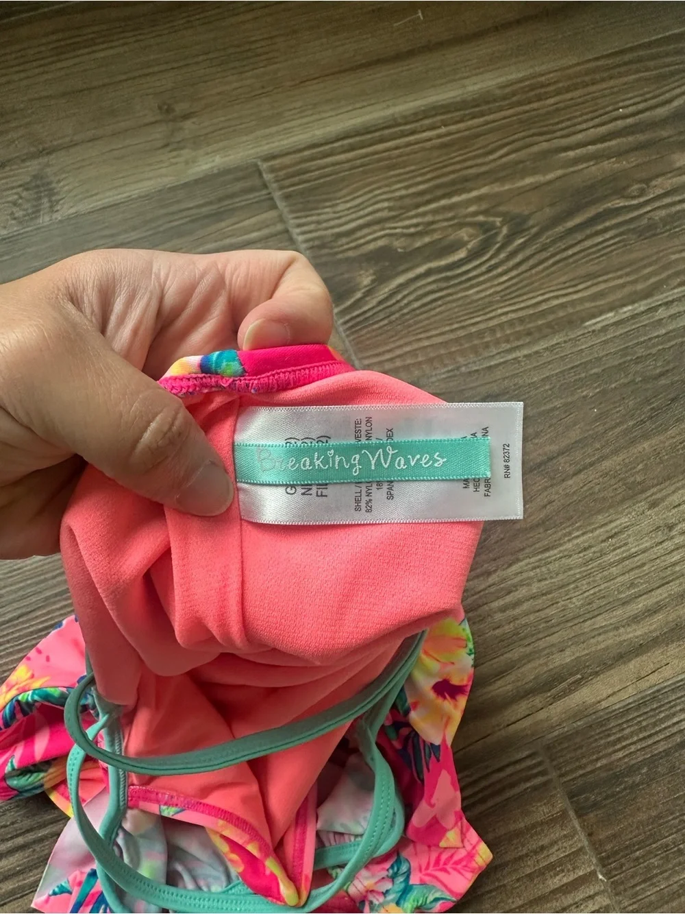 Tropical Pink Floral Girls' One-Piece Swimsuit with Mint Straps